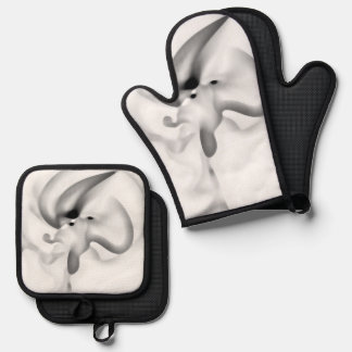 gefroren: Abstrakt, grau, weiß und schwarz Ofenhandschuh & Topflappen-Set