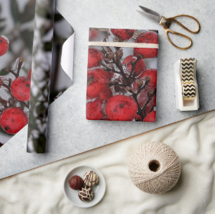 Gefrorene Beeren an einem Baumzweig Foto  Geschenkpapier