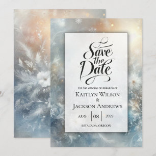 Gefrorene Petalen in einer Golden Winter Mist Hoch Save The Date