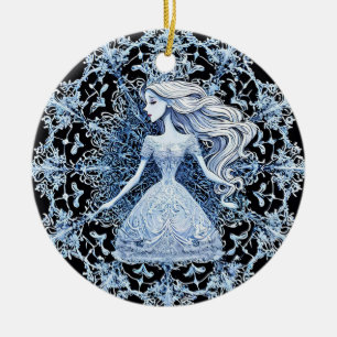 Gefrorene Prinzessin umgeben von komplizierten Sch Keramik Ornament