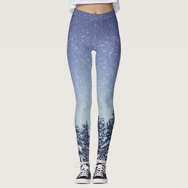 Gefrorene Schnee-Winter-Waldszene Leggings (Vorderseite)