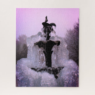Gefrorener Springbrunnen bei Sonnenuntergang Puzzle