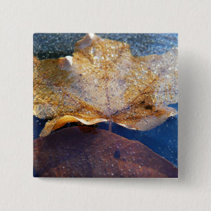 Gefrorenes gelbes Ahornblatt Herbst Natur Button