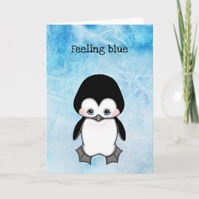 Gefühl Blue Miss You Sad Penguin Karte (Vorderseite)