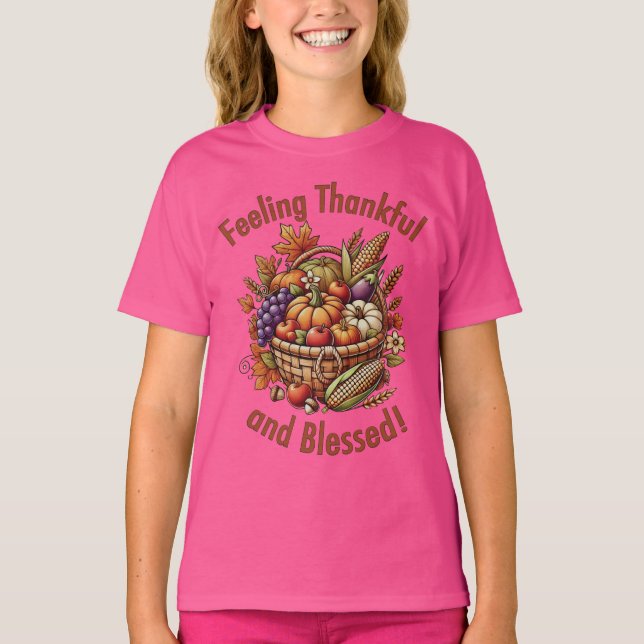 Gefühl Dankbar und gesegnet Cornucopia T-Shirt (Vorderseite)