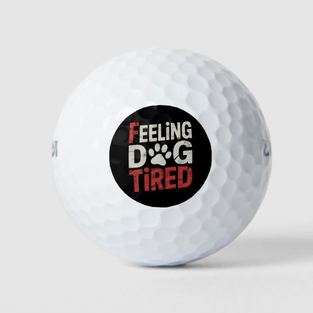 Gefühl Dog Müred Funny Retro Vintag Golfball (Vorderseite)