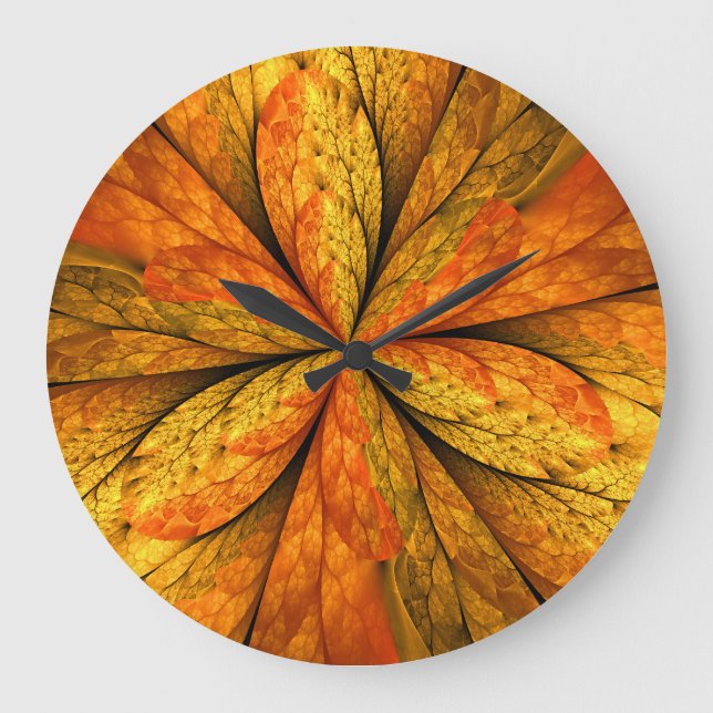 Gefühl Herbst, Modernes Abstraktes Fraktal Blume Große Wanduhr (Vorderseite)