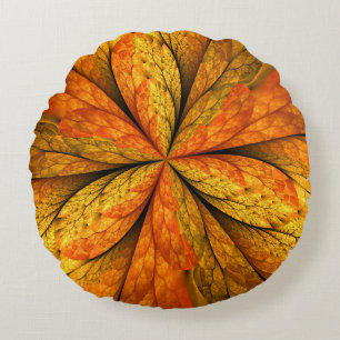 Gefühl Herbst, Modernes Abstraktes Fraktal Blume Rundes Kissen