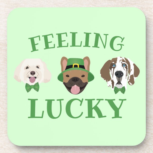 Gefühl Lucky St Patricks Day Dog Faces Getränkeuntersetzer (Vorderseite)