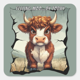 Gefühl Moody heute Highland Cow Quadratischer Aufkleber