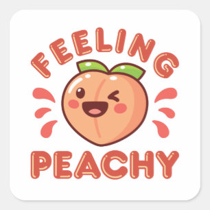 Gefühl Peachy Peach Fruit Happy Kawaii Quadratischer Aufkleber