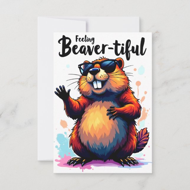 Gefühl Schön - Funny Beaver Grafik Dankeskarte (Vorderseite)