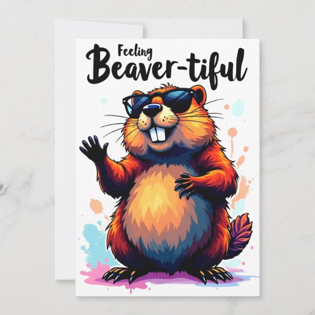 Gefühl Schön - Funny Beaver Grafik Feiertagskarte (Vorderseite)