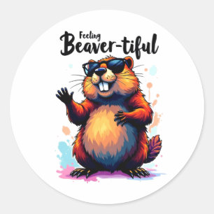 Gefühl Schön - Funny Beaver Grafik Runder Aufkleber