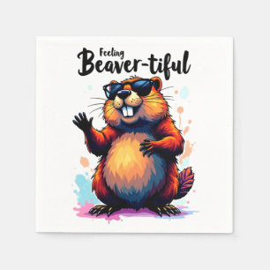 Gefühl Schön - Funny Beaver Grafik Serviette