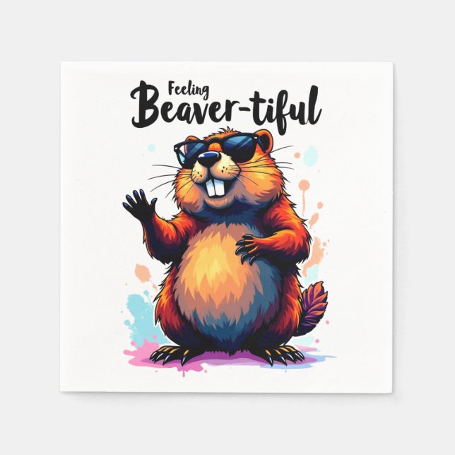 Gefühl Schön - Funny Beaver Grafik Serviette (Vorderseite)