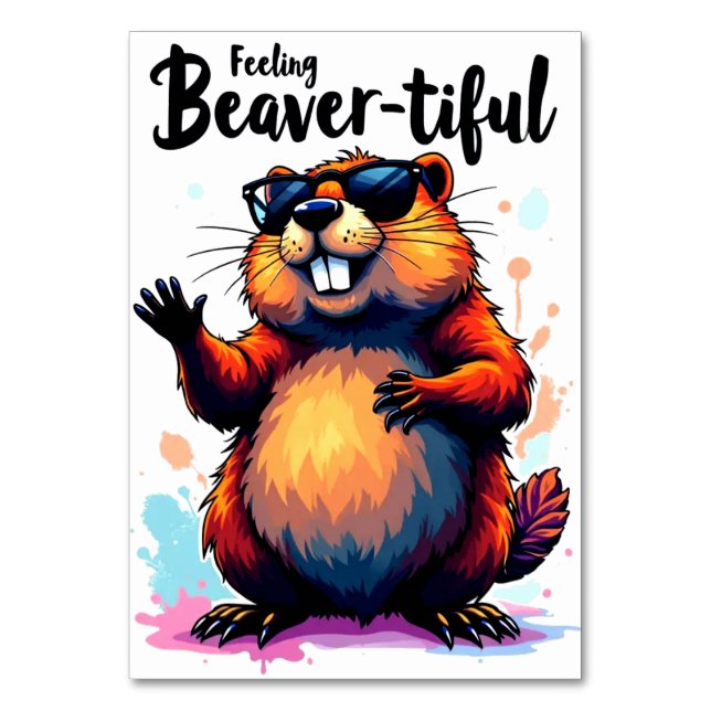 Gefühl Schön - Funny Beaver Grafik Tischnummer (Vorderseite)