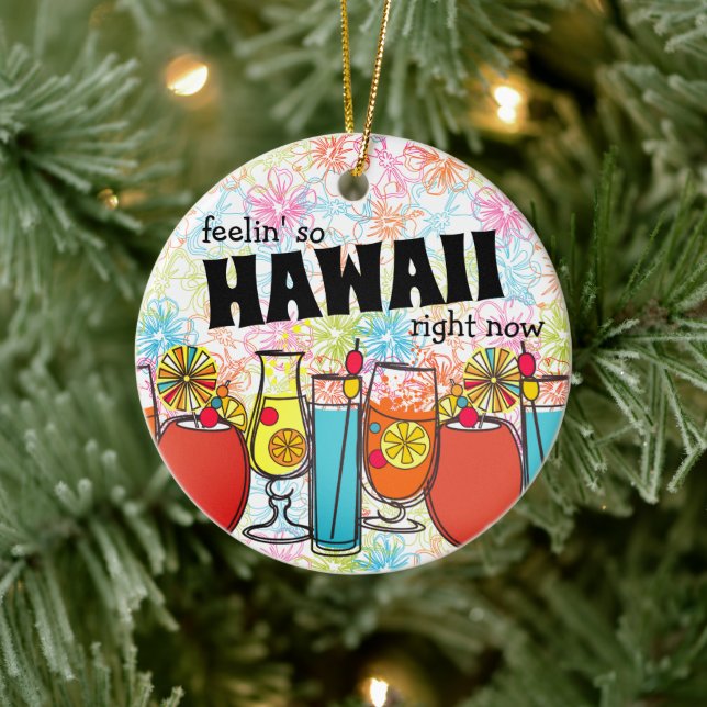 Gefühl so Hawaii jetzt Retro-Cocktail-Drinks Keramik Ornament (Baum)