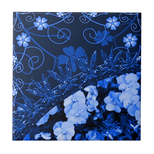 Gefühls-blaues Blumen- u. Glitzer Fliese (Vorderseite)