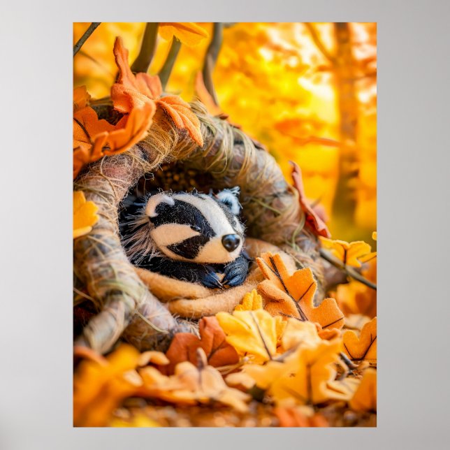 Gefühlter Dachs im Herbstwald Poster (Vorne)