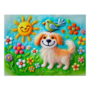 Gefühlter Hund genießt sommerlichen Sonnenschein Poster