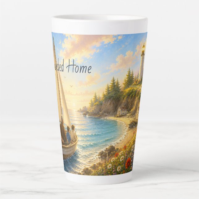Geführte Home Coastal Leuchtturm Latte Tasse (Vorderseite)