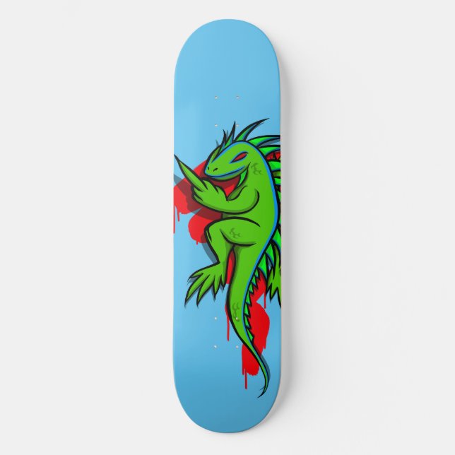 Gefüttert Grüne Iguana Drehte den Vogel Skateboard (Vorderseite)