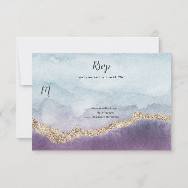 Gegenwärtig Lila Türkis- und Goldmarmor | RSVP Karte (Vorderseite)