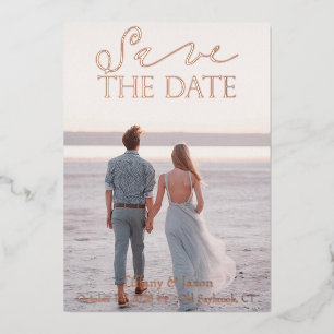 Gegenwärtig Save the Date Rose Gold Real Folieneinladung