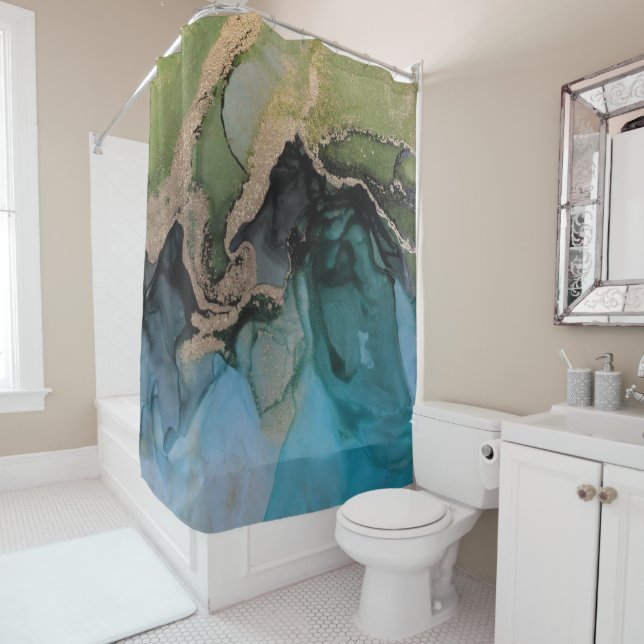 Gegenwärtig türkisfarbenes Aquamarines grünes Schw Duschvorhang (Beispiel)