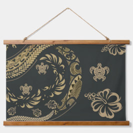 Gegenwärtige hawaiianische Tapa-Icons Wandteppich Mit Holzrahmen