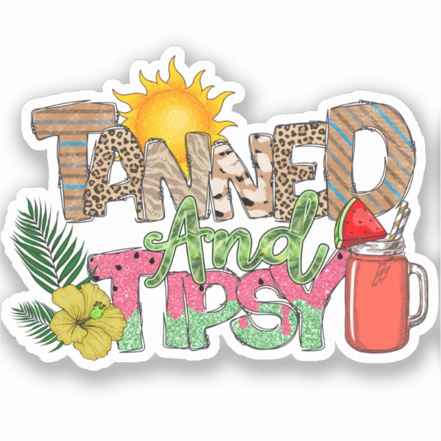 Gegerbt und Tipsy | Fun Summer Party Design Aufkleber (Vorderseite)