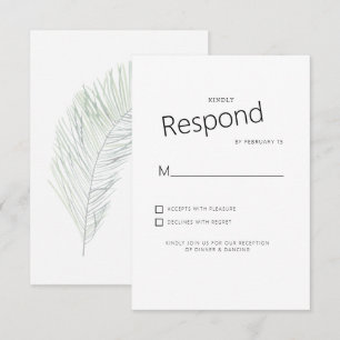 Geglätte tropische Palme Weiße Hochzeit RSVP Karte