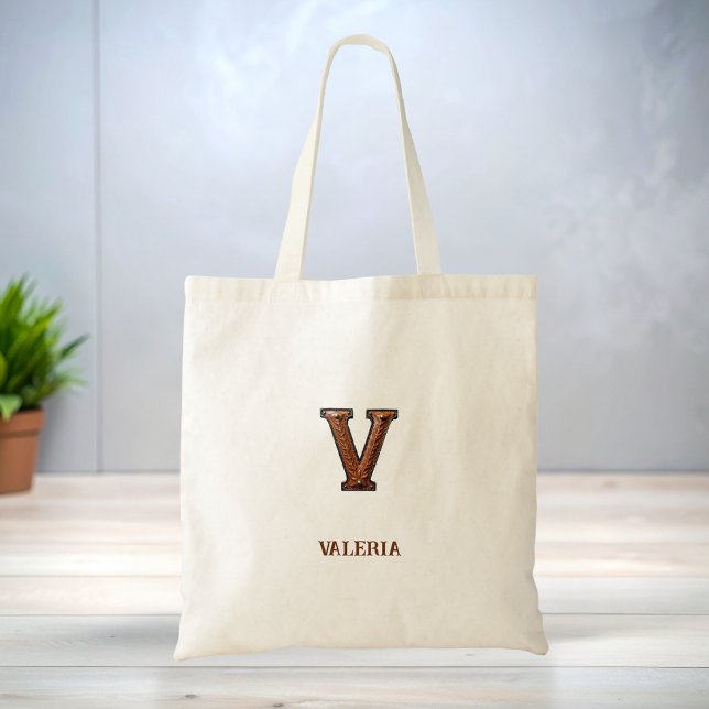 Geglättete Western-Lederinitialen-Monogramm V Tragetasche (Von Creator hochgeladen)