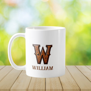 Geglättete westliche Ledermonogramm-W Kaffeetasse