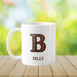 Geglättetes westliches Lederinitial-Monogramm B Kaffeetasse