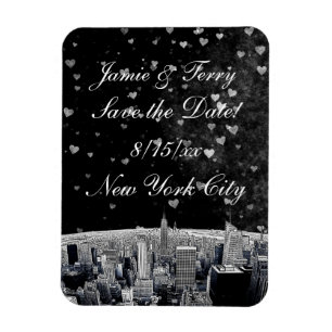 Geglühte NYC-Skyline #2 Schwarz mit Herz Save-the- Magnet