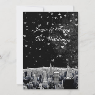 Geglühte NYC-Skyline #2 Schwarz Wht Herz Hochzeit Einladung