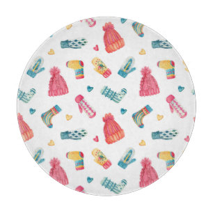 Gegossene Kleidung Aquarell: farbenfrohe Winternad Schneidebrett