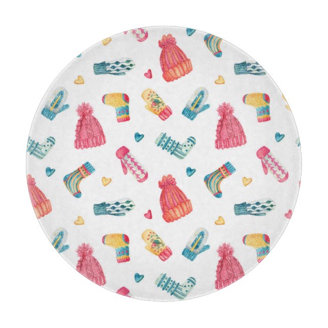 Gegossene Kleidung Aquarell: farbenfrohe Winternad Schneidebrett (Vorderseite)