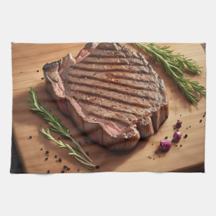 Gegrilltes Ribeye-Steak mit Rosmarin Geschirrtuch