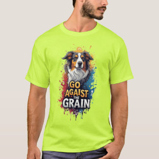 Geh gegen den Strom: Fröhliches Hundeporträt T-Shirt