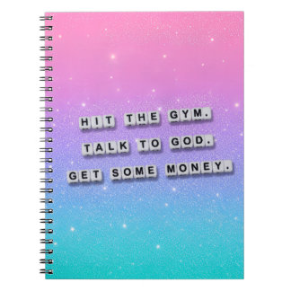 Geh ins Fitnessstudio, sprich mit Gott, bekomme et Notizblock