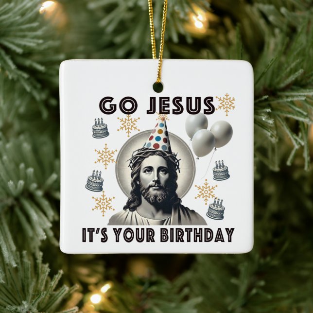 Geh Jesus zu deinem Geburtstag Keramikornament (Baum)