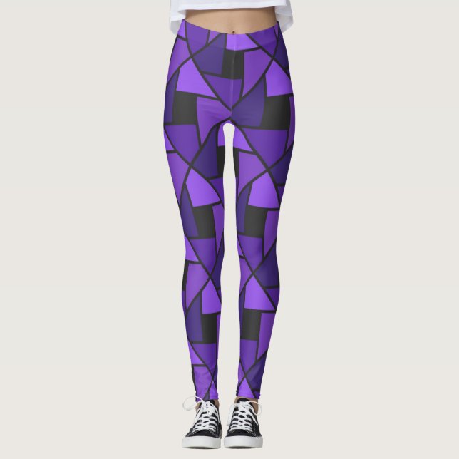 Geh Lila und schwarz! Geometrische Yogapants Leggings (Vorderseite)