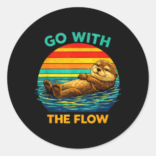 Geh mit dem Fluss Otter Retro Wildtiere Fluss Runder Aufkleber