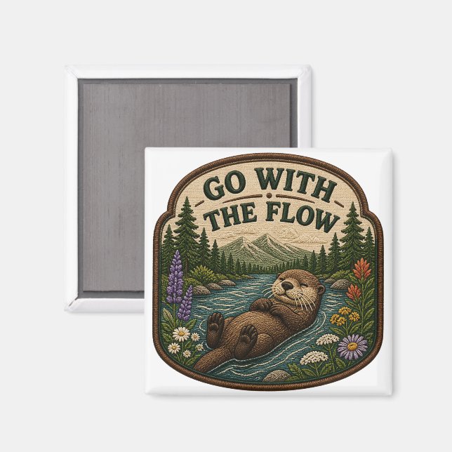 Geh mit dem Fluss Otter Stickerei-Patch Magnet (Vorderseite/Rückseite)