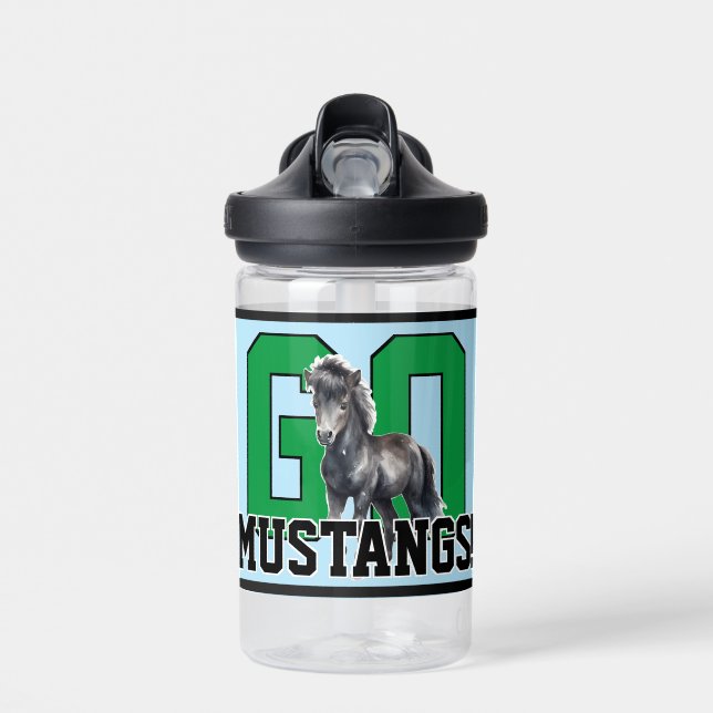 Geh Mustangs! Personalisiertes Kindersportteam Trinkflasche (Vorne)