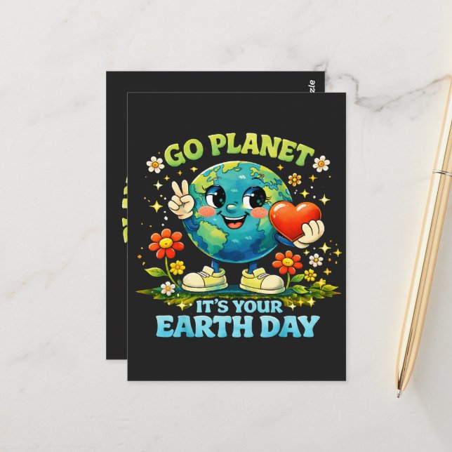  Geh Planet Erde Tag grün Postkarte (Vorderseite/Rückseite Beispiel)