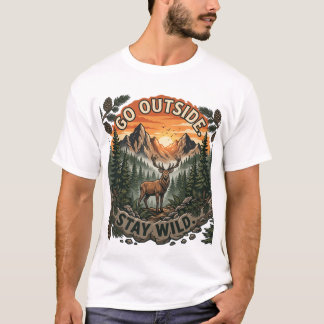 Geh raus, bleib wild Grafik Abenteuer Hirsch Berg T-Shirt